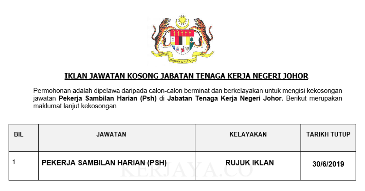 Jawatan Kosong Terkini Jabatan Tenaga Kerja Negeri Johor ...