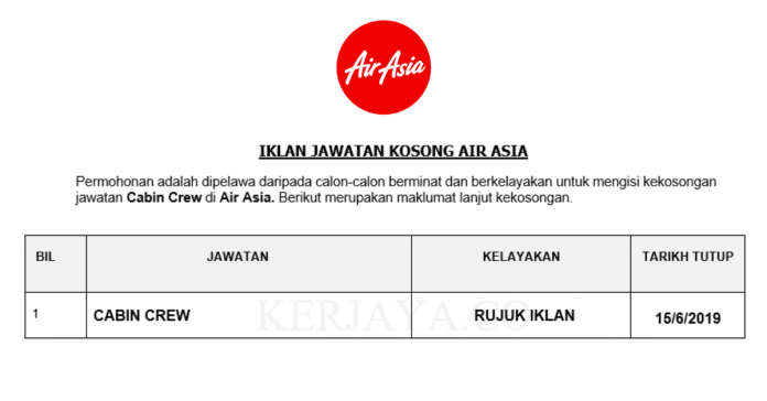 Jawatan Kosong Air Asia Cabin Crew Air Asia
