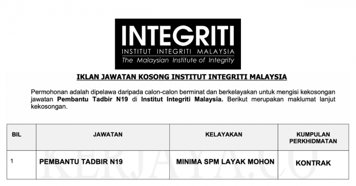 Jawatan Kosong Institut Integriti Malaysia Jawatan Kosong Institut Integriti Malaysia