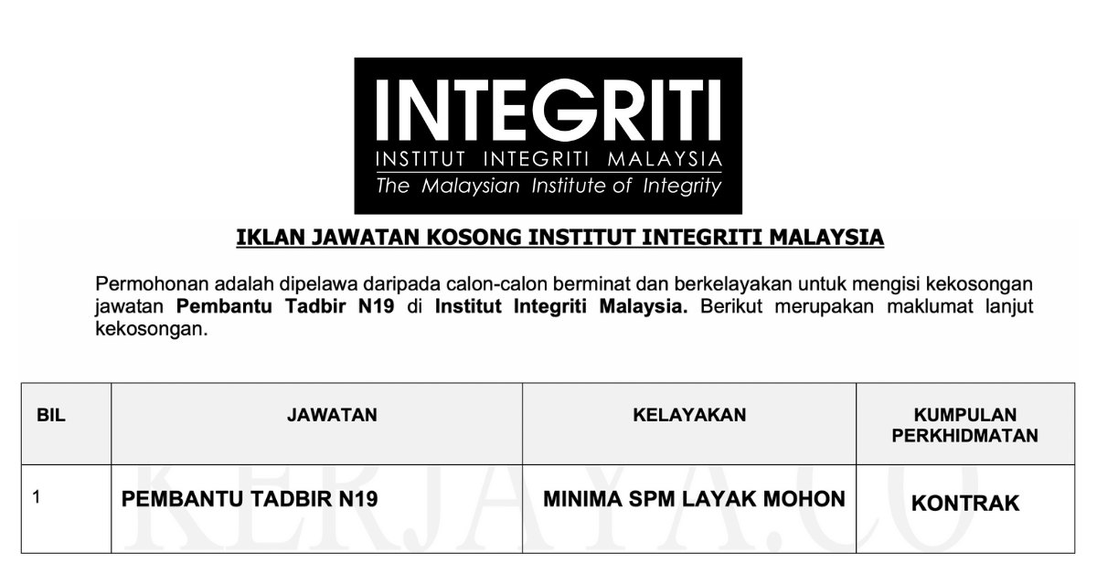 Jawatan Kosong Terkini Pembantu Tadbir N19 di Institut ...