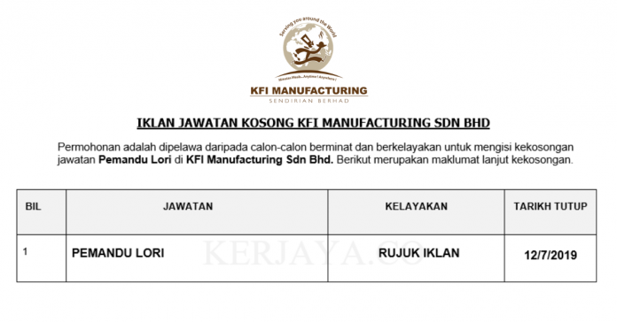 KFI Manufacturing Sdn Bhd KFI Manufacturing ~ Pemandu Lori