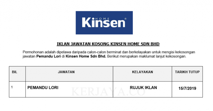 Kinsen Home Sdn Bhd Kinsen Home ~ Pemandu Lori