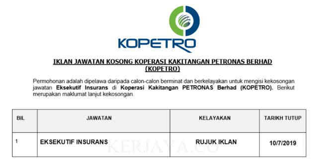 Koperasi Kakitangan PETRONAS (KOPETRO) ~ Eksekutif Insurans