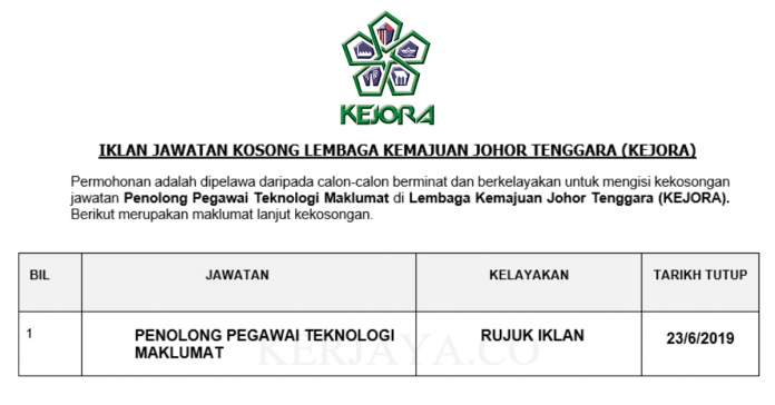 Lembaga Kemajuan Johor Tenggara (KEJORA) Lembaga Kemajuan Johor Tenggara (KEJORA) ~ Penolong Pegawai Teknologi Maklumat