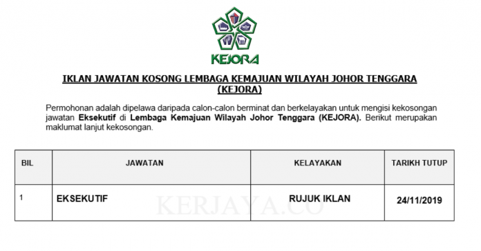 Lembaga Kemajuan Wilayah Johor Tenggara (KEJORA) Lembaga Kemajuan Johor Tenggara (KEJORA) ~ Eksekutif