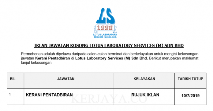 Lotus Laboratory Services (M) Sdn Bhd Lotus Laboratory Services ~ Kerani Pentadbiran
