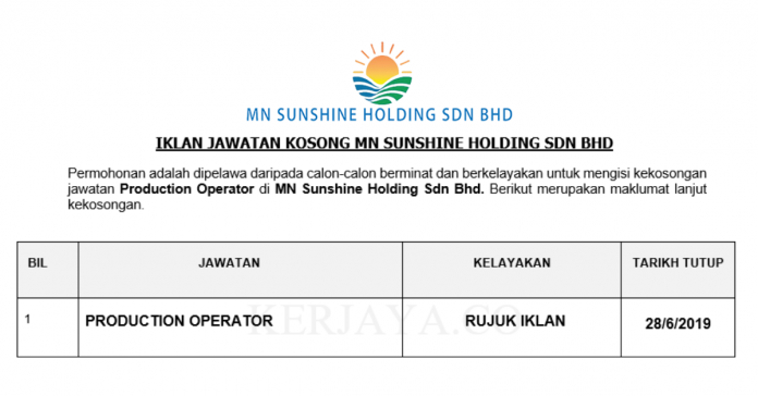 MN Sunshine Holding Sdn Bhd MN Sunshine Holding ~ Production Operator