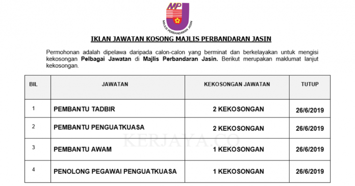 Majlis Perbandaran Jasin -jawatan