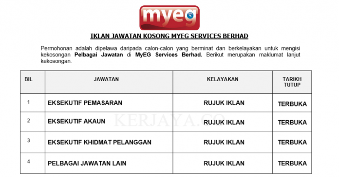 MyEG Services Berhad MyEG Services Berhad ~ Eksekutif & Pelbagai Jawatan Lain