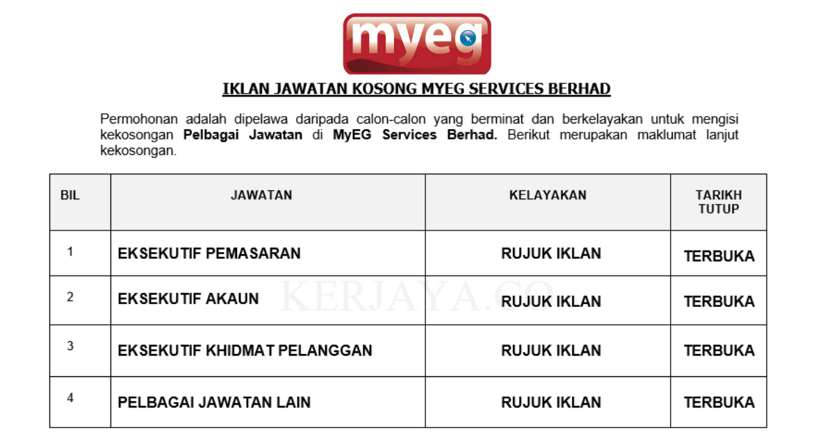 Jawatan Kosong Terkini MyEG Services Berhad ~ Eksekutif 