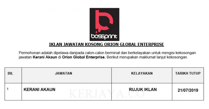 Orion Global Enterprise Orion Global Enterprise ~ Kerani Akaun