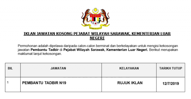 Pembantu Tadbir Pejabat Wilayah Sarawak, Kementerian Luar Negeri