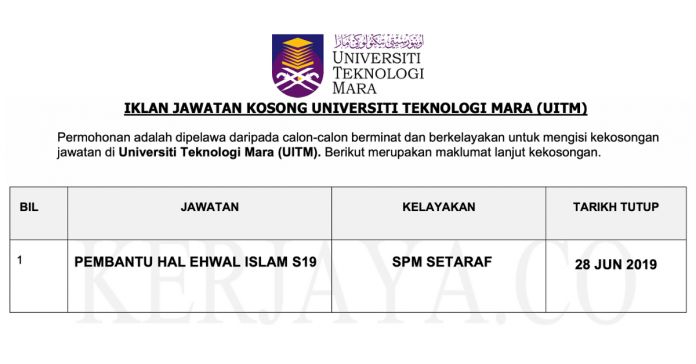 Permohonan Jawatan Kosong Terkini Universiti Teknologi MARA (UiTM) Permohonan Jawatan Kosong Terkini Universiti Teknologi MARA (UiTM)