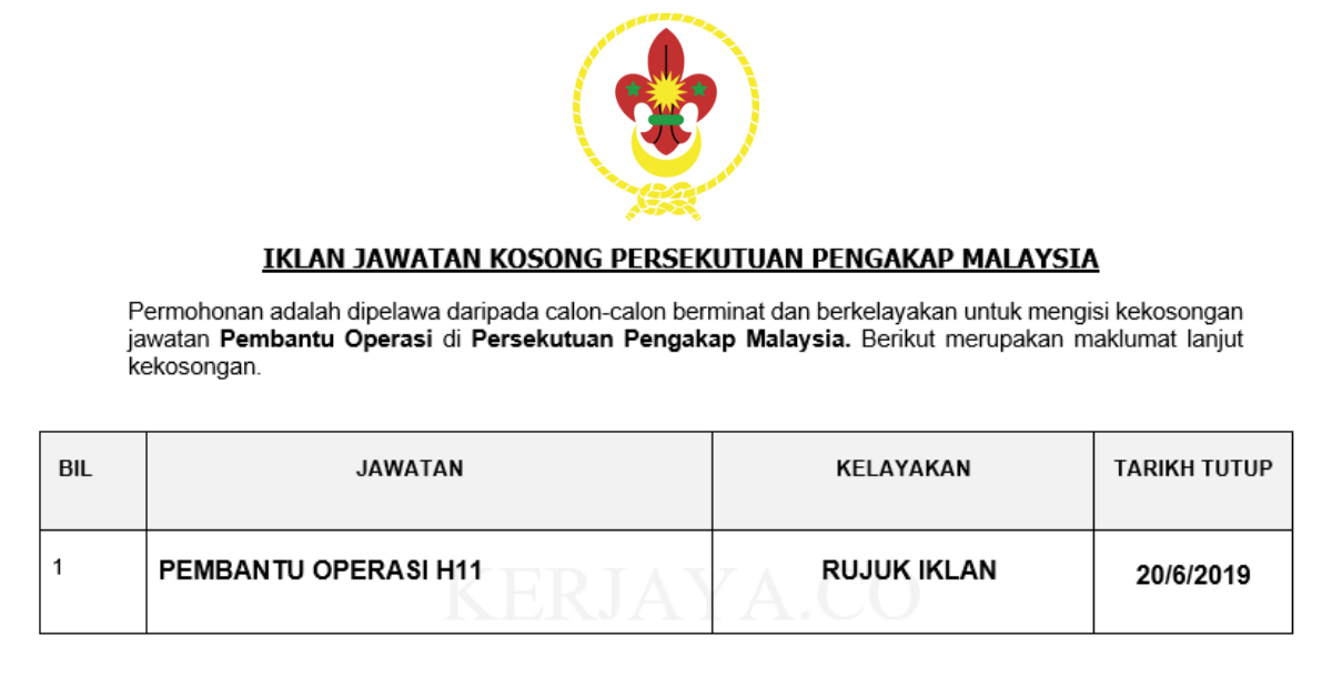 Jawatan Kosong Terkini Persekutuan Pengakap Malaysia ~ Pembantu Operasi ...