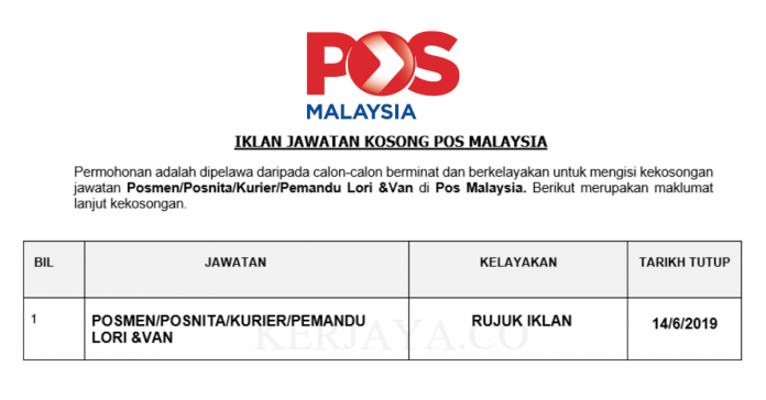 Pos Malaysia Pos Malaysia ~ Posmen/Posnita/Kurier & Pemandu Lori & Van