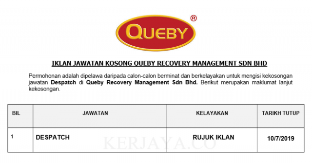 Queby Recovery Management ~ Despatch