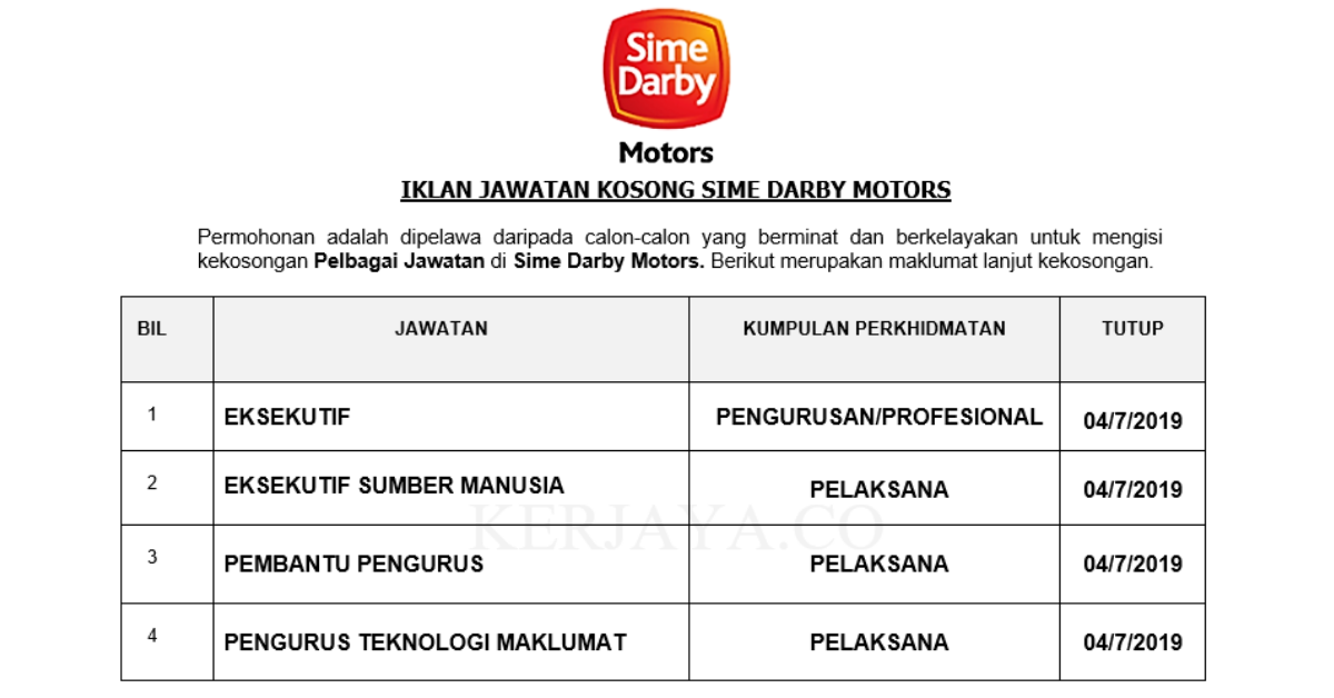 Sime Darby Motors • Kerja Kosong Kerajaan