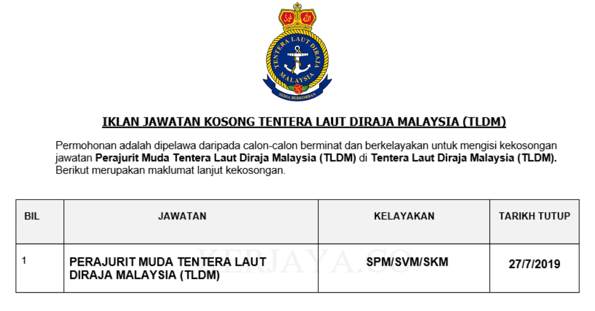 Tentera Laut Diraja Malaysia (TLDM) • Kerja Kosong Kerajaan