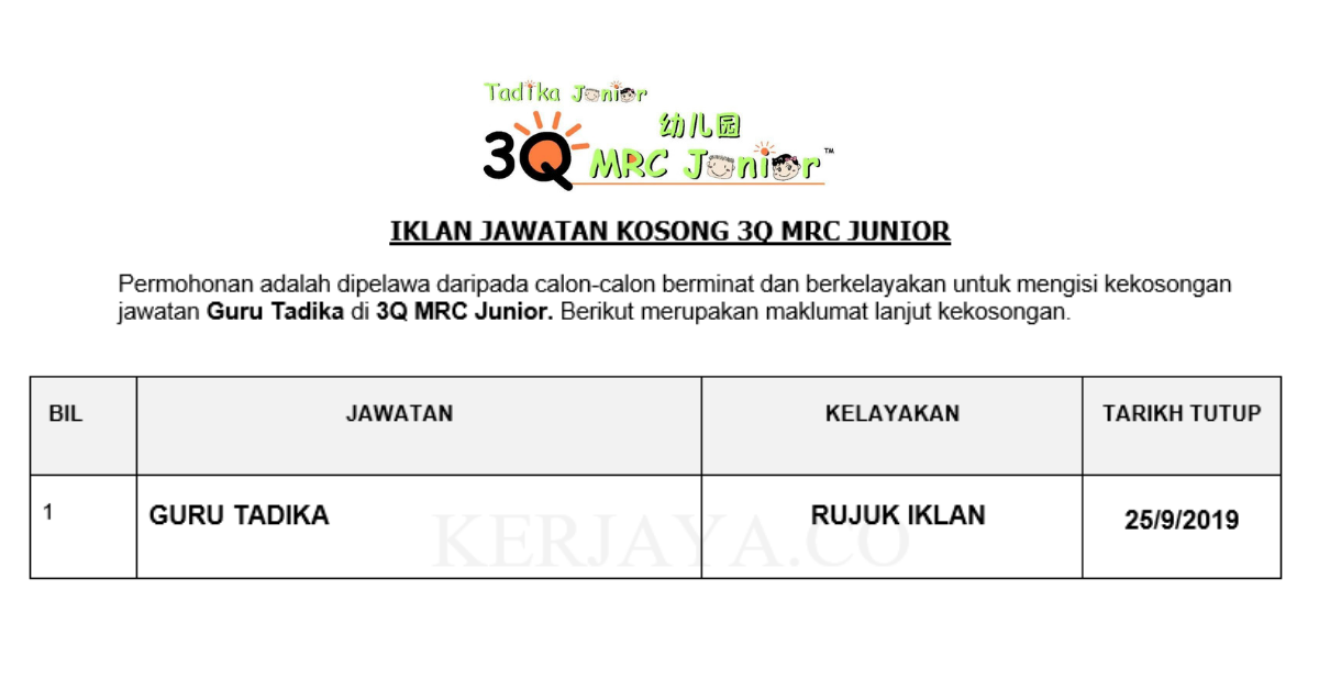 3Q MRC Junior • Kerja Kosong Kerajaan