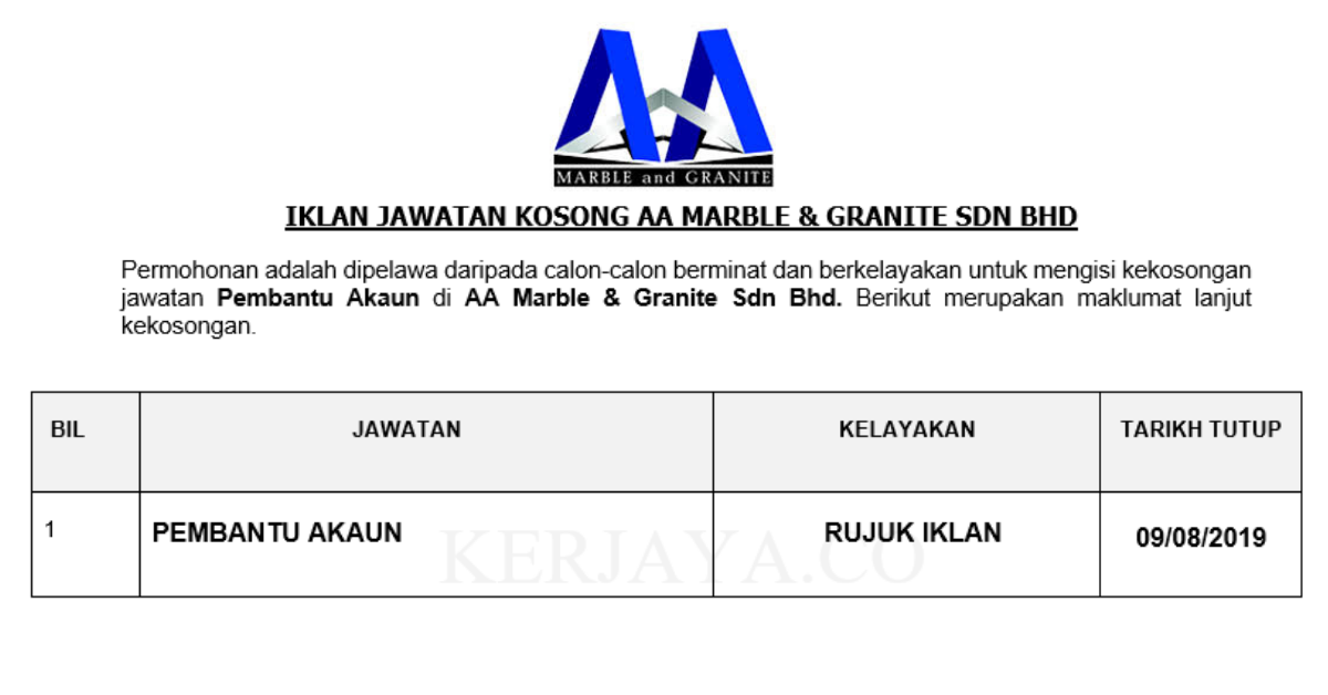 AA Marble & Granite ~ Pembantu Akaun