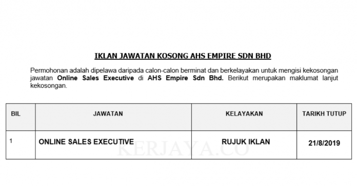 AHS Empire Sdn Bhd AHS Empire ~ Online Sales Executive