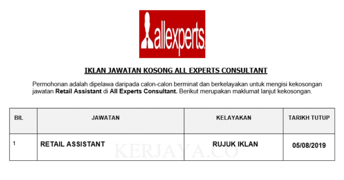 All Experts Consultant All Experts Consultant ~ Retail Assistant