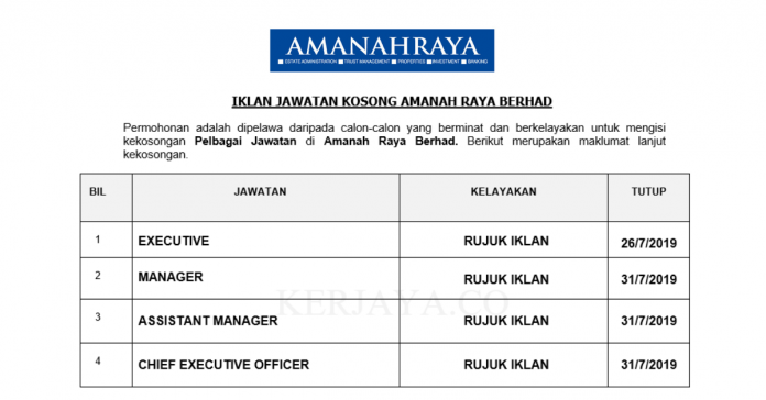 Amanah Raya Berhad Amanah Raya Berhad ~ Pelbagai Kekosongan Jawatan