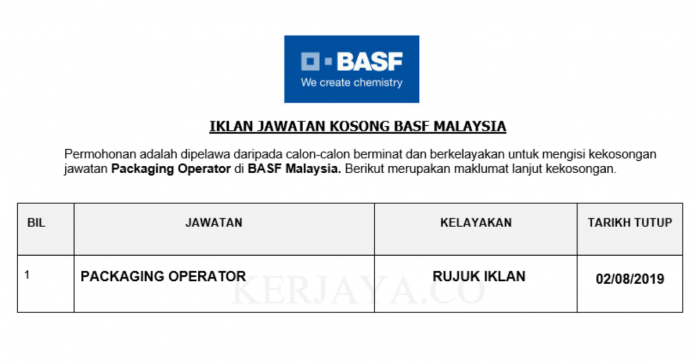 BASF Malaysia BASF Malaysia ~ Packaging Operator