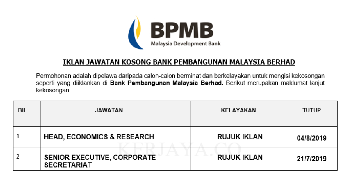 Jawatan Kosong Terkini Bank Pembangunan Malaysia Berhad ...