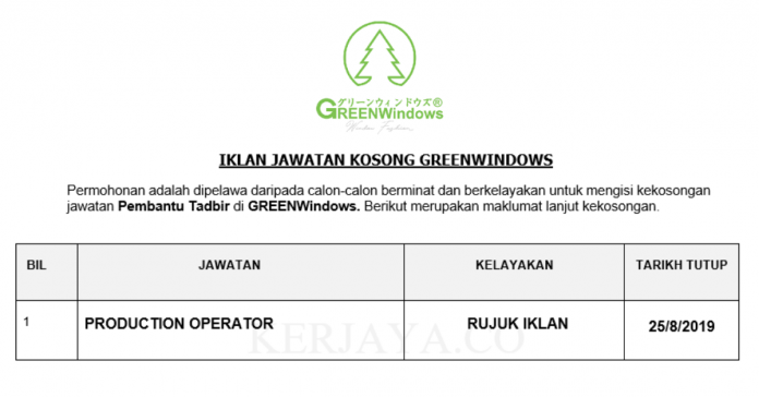 GREENWindows GREENWindows ~ Production Operator