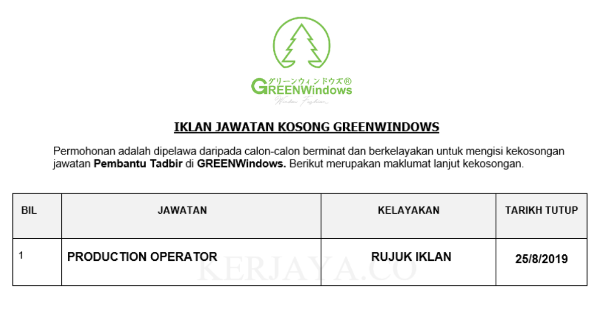 GREENWindows ~ Production Operator