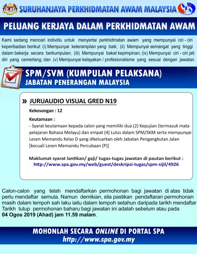 Iklan Jawatan Jabatan Penerangan Malaysia • Kerja Kosong 
