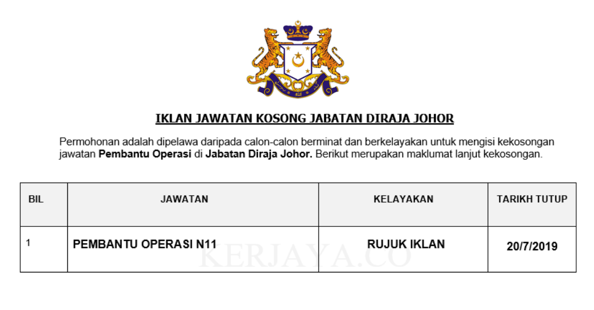 Jabatan Diraja Johor Kerja Kosong Kerajaan