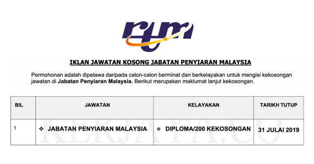Jabatan Penyiaran Malaysia ~ 200 Kekosongan Seluruh Negeri 2019