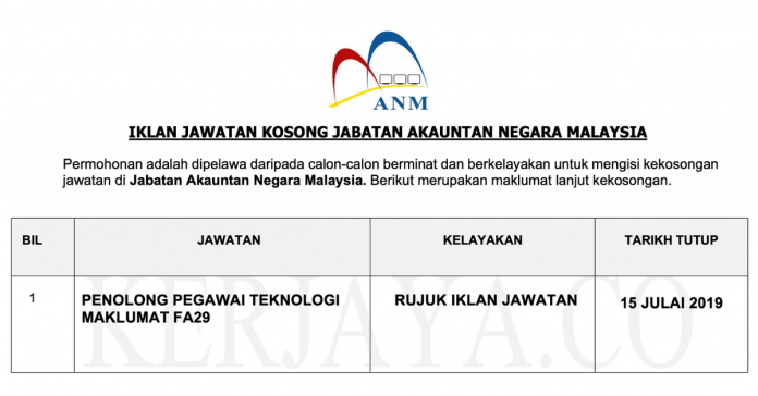 Jawatan Kosong Terkini Jabatan Akauntan Negara Malaysia ...