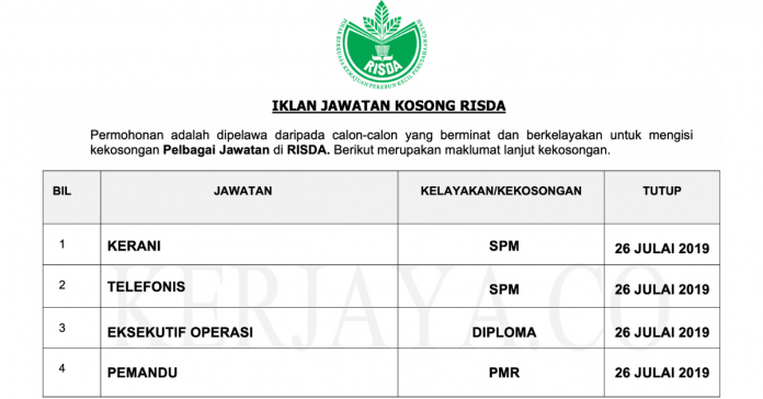 Jawatan Kosong RISDA (1) Jawatan Kosong RISDA (1)