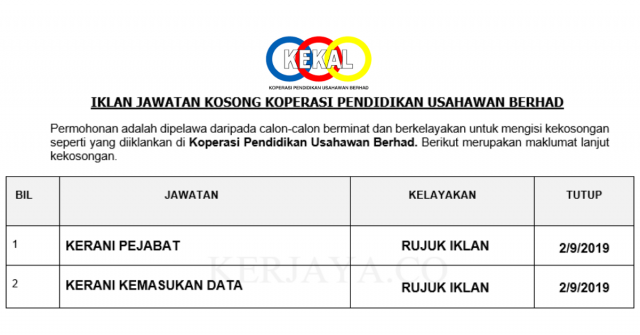 Koperasi Pendidikan Usahawan ~ Kerani Pejabat & Kerani Kemasukan Data