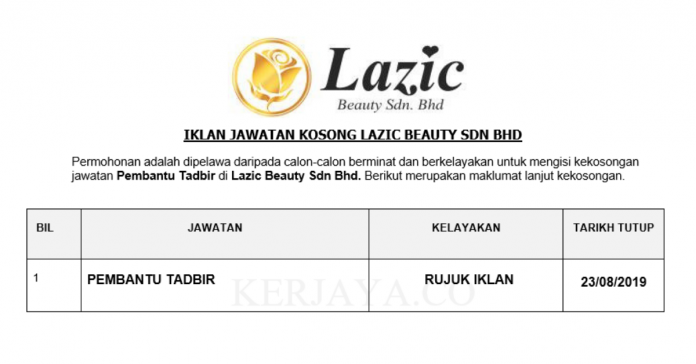 _Lazic Beauty Sdn Bhd Lazic Beauty ~ Pembantu Tadbir