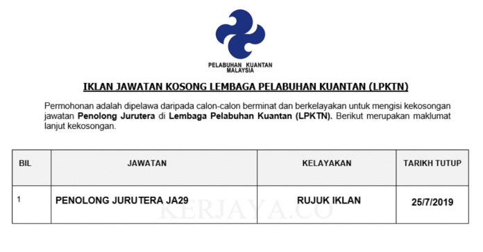 Lembaga Pelabuhan Kuantan (LPKTN) Lembaga Pelabuhan Kuantan (LPKTN) ~ Penolong Jurutera