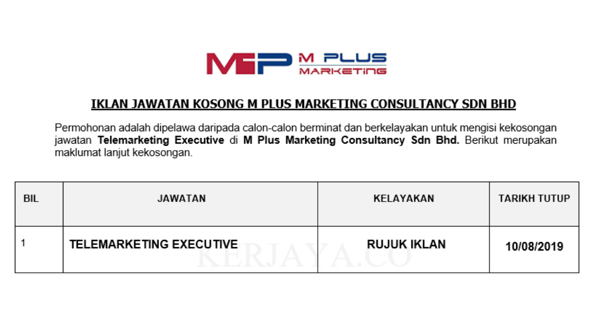 M Plus Marketing Consultancy Sdn Bhd (Puchong) • Kerja ...