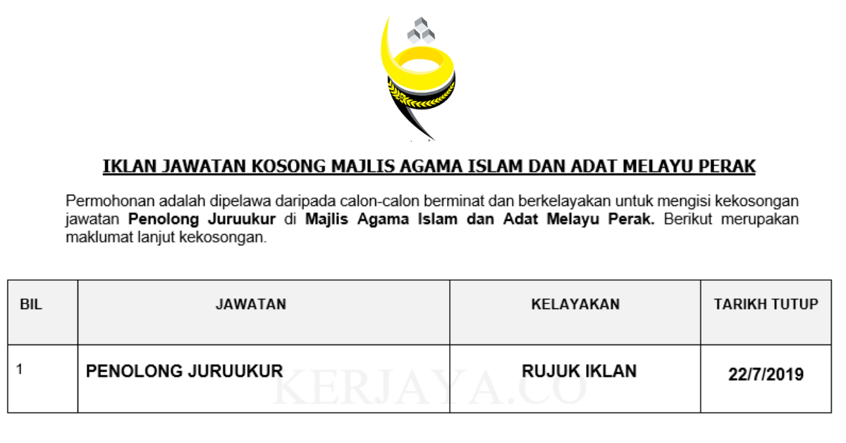Jawatan Kosong Terkini Majlis Agama Islam dan Adat Melayu ...