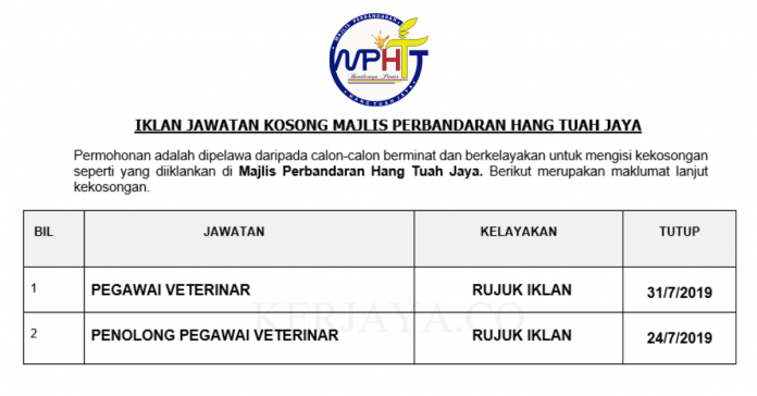 Majlis Perbandaran Hang Tuah Jaya Majlis Perbandaran Hang Tuah Jaya ~ Pegawai Veterinar & Penolong Pegawai Veterinar