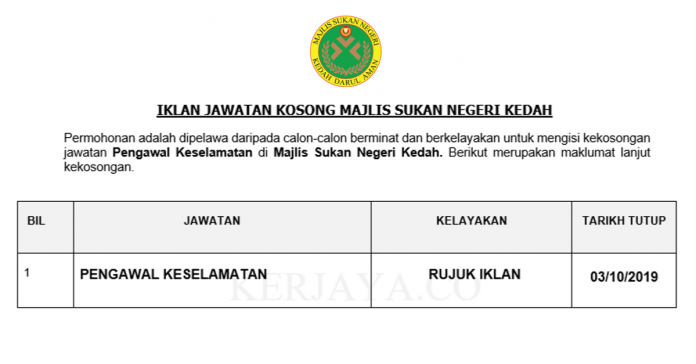 Majlis Sukan Negeri Kedah Majlis Sukan Negeri Kedah ~ Pengawal Keselamatan
