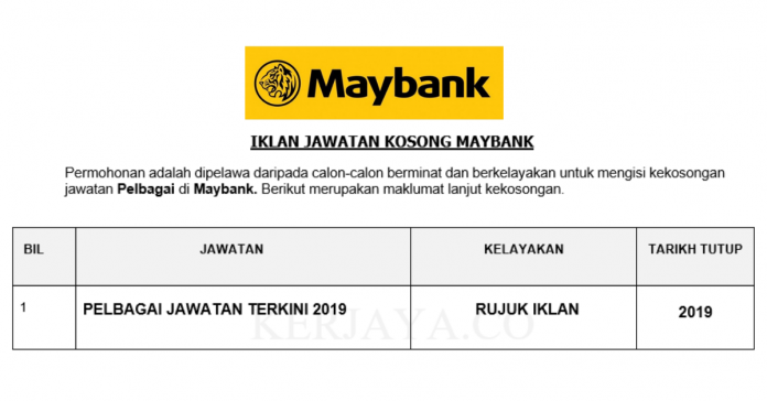 Maybank 2019 Maybank ~ Pelbagai Kekosongan Jawatan