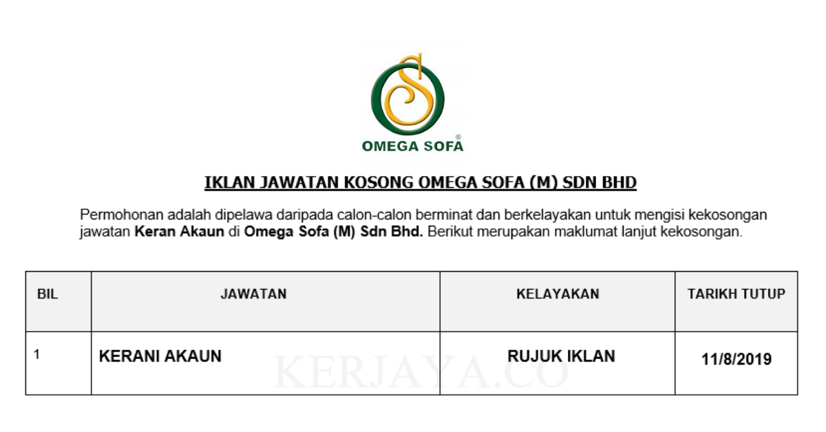 Omega Sofa ~ Kerani Akaun