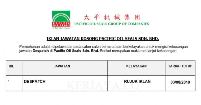 Pacific Oil Seals Sdn. Bhd. Pacific Oil Seals ~ Despatch