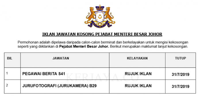 Pejabat Menteri Besar Johor Pejabat Menteri Besar Johor ~ Pegawai Berita & Jurufotografi