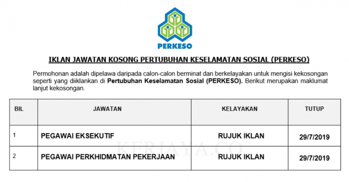 Pertubuhan Keselamatan Sosial (PERKESO) Pertubuhan Keselamatan Sosial (PERKESO) ~ Pegawai Eksekutif, Pegawai Perkhidmatan Pekerjaan