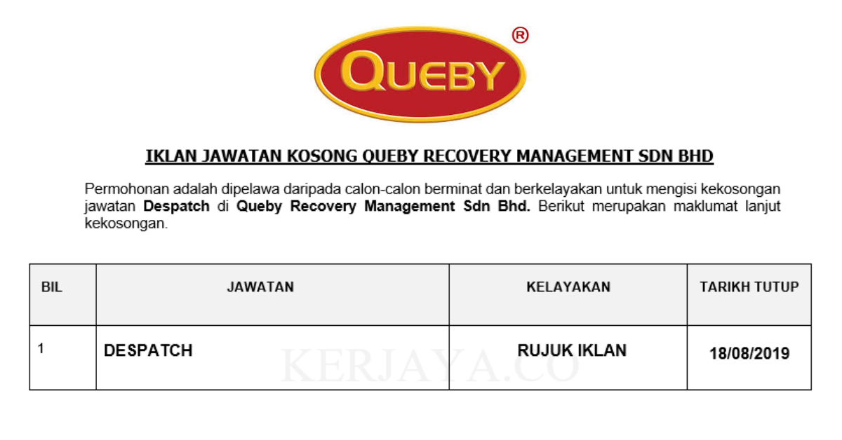 Queby Recovery Management Sdn Bhd • Kerja Kosong Kerajaan