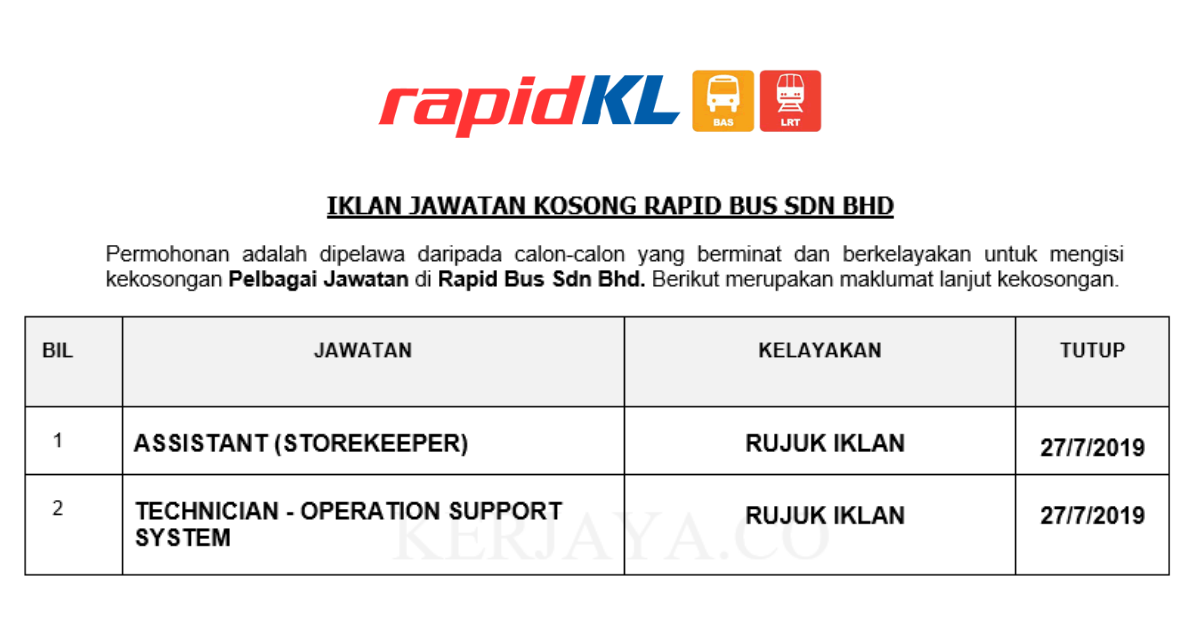 Jawatan Kosong Terkini Rapid Bus Sdn Bhd Kerja Kosong Kerajaan Swasta